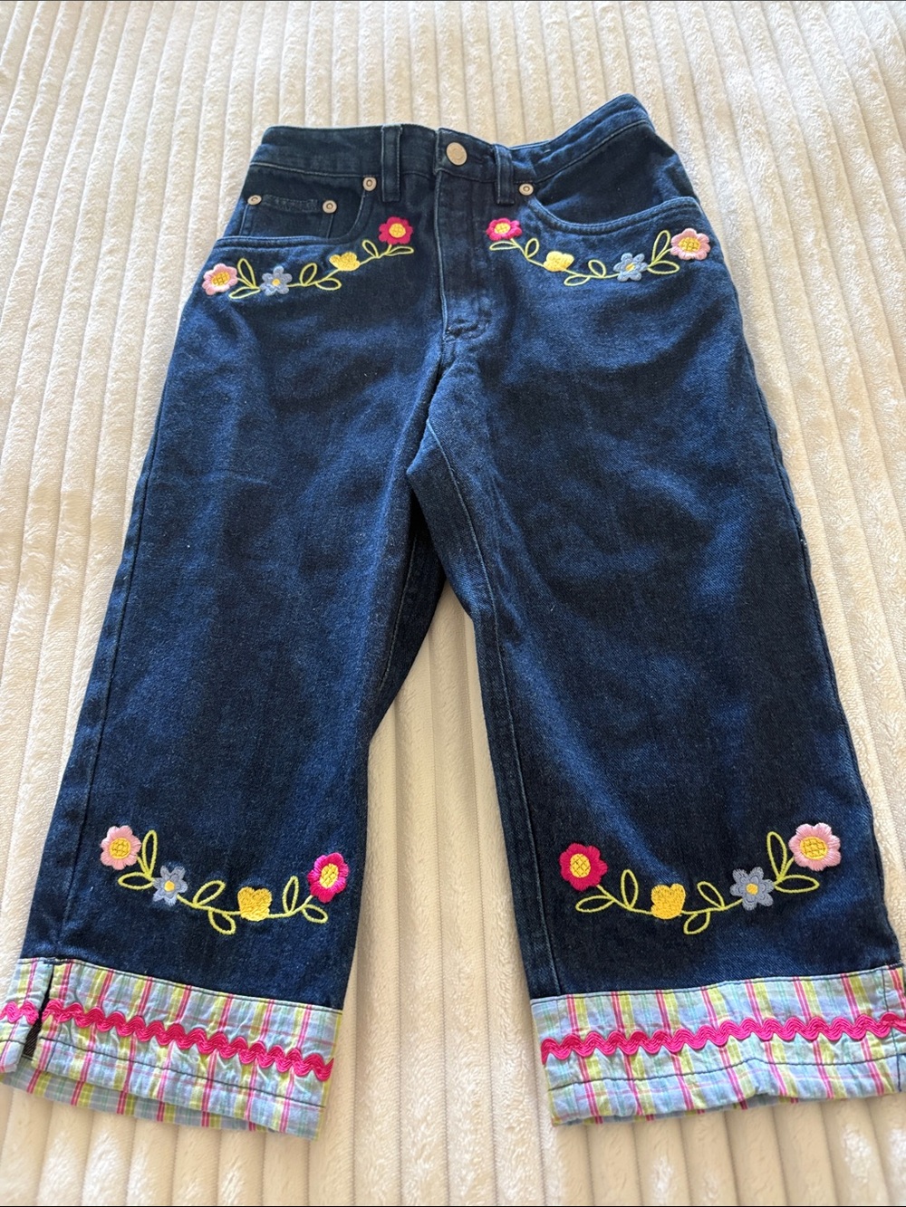 Copper Key Size 7 LittleGirls  Blue Embroidered Jeans with Floral New no Tags